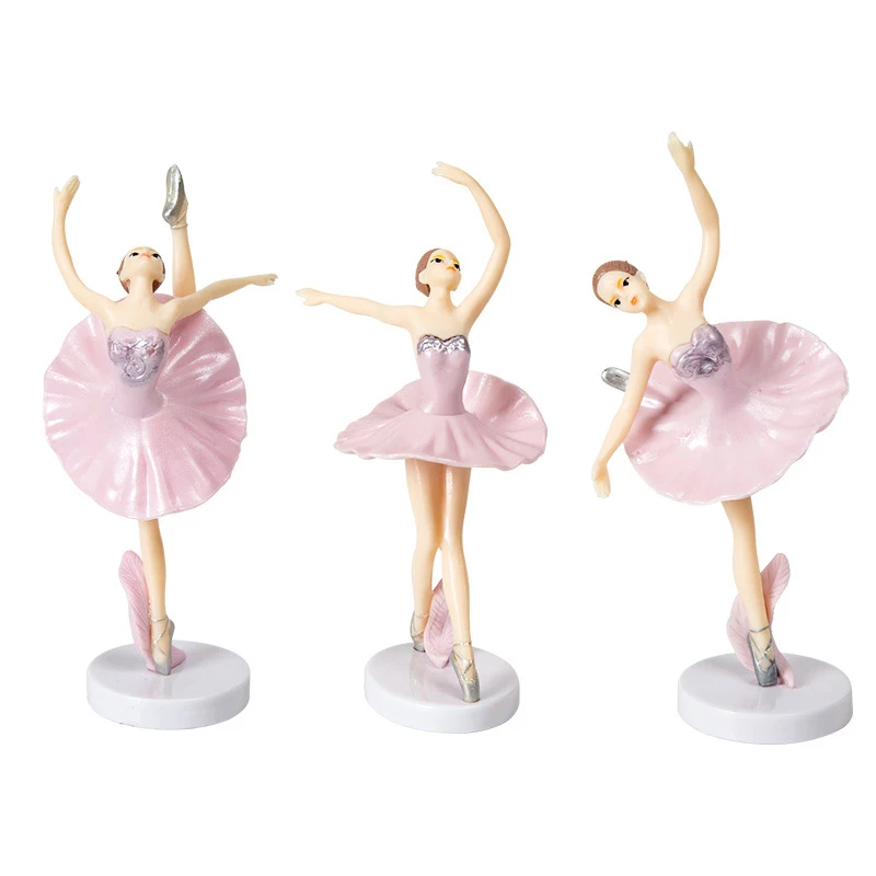 3 Pcs Ballet Girl Cake Toppers with Base Miniature Figurine Toys Figurines Playset Cake Decoration xqmg