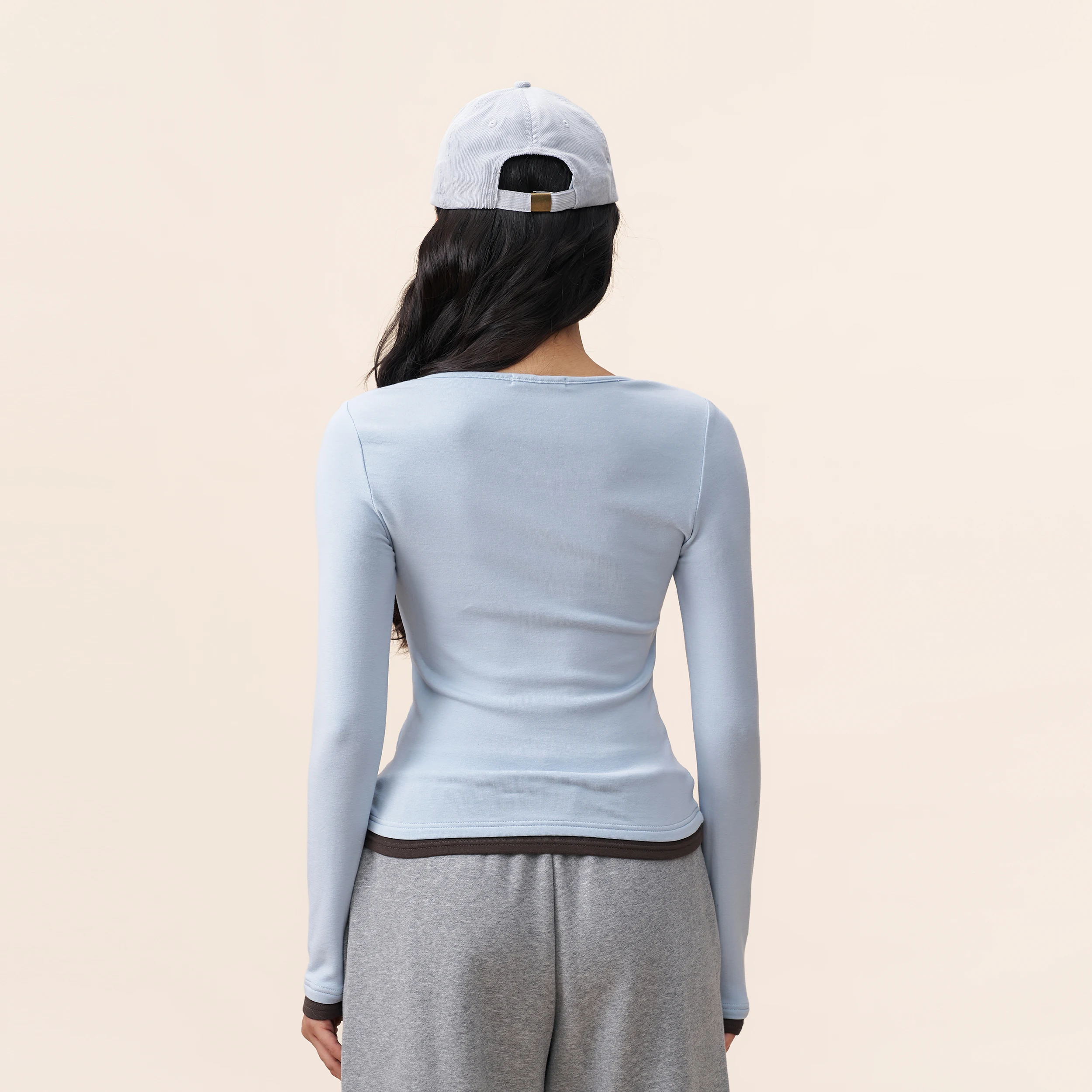 YESCCI Long Sleeve Tops Half Placket Contrast O-Neck Slim Fit Knit T-shirts Wrinkle Resistant Fashion Ladies Clothing S55411677