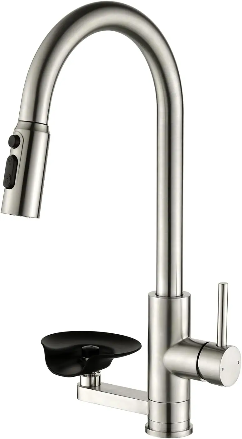 

Stainless Steel Kitchen Sink Faucet with Pull Down Sprayer, Cup Washer, and Glass Rinser in Brushed Nickel Finish
