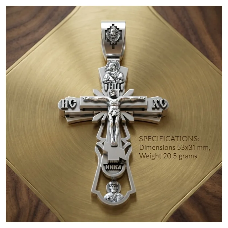 18.5g Long Big Heavy Cross Orthodox White Gold Pendant For Men Customized 925 SOLID STERLING Silver Pendant