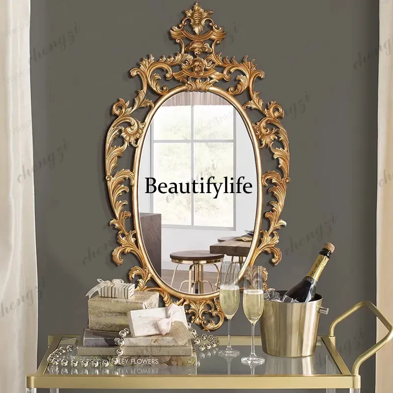 Y136 European luxury bathroom mirror porch decoration wall hanging makeup carved dressing wall hanging fireplace mirror