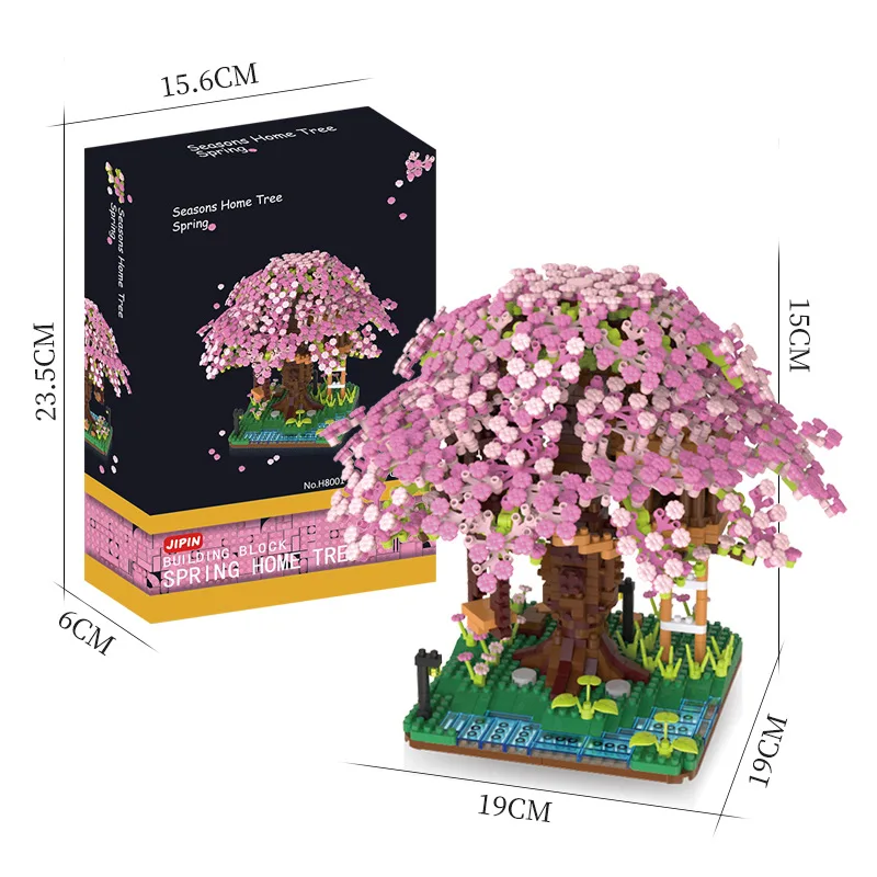 Four Seasons Sakura Tree House Building Blocks Creative City Street View Building Mini Bricks Model DIY Puzzle Toys Holiday Gift