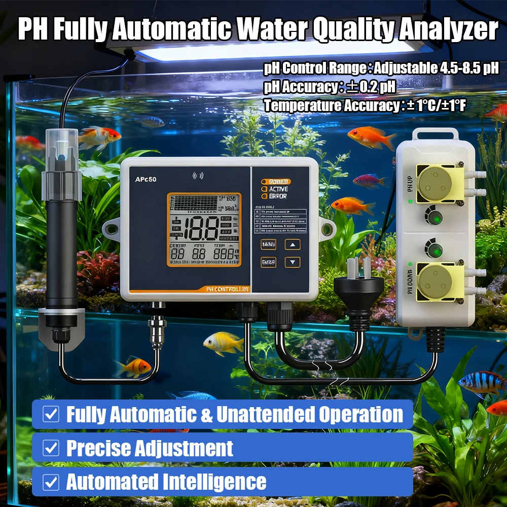 Fully Automatic Water Quality Tester Digital PH Controller APc50 PH Monitor Precision Sensor for Hydroponics Aquariums Fish Tank