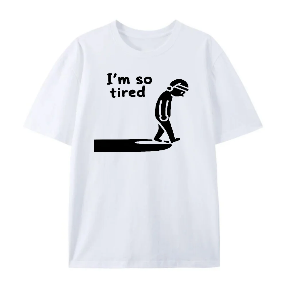 

Oversized Crew Neck T-Shirt with I'm So Tired Fatigued Character Art Unique Graphic Design Fashionable Daily Outfit Choice