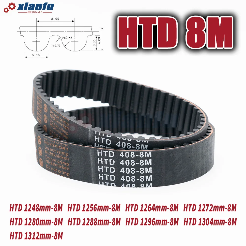 HTD 8M Rubber Timing Belt Perimeter 1248 1256 1264 1272 1280 1288 1296 1304 1312mm HTD8M CNC Drive Width 10~50mm 8M Transmission