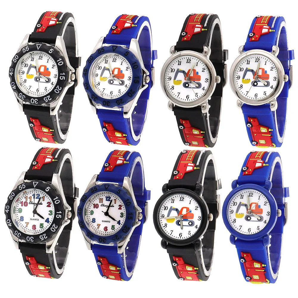8Pcs Cartoon Fire Truck Digital Watches for Children Silicone Strap Girls Students Baby Watch