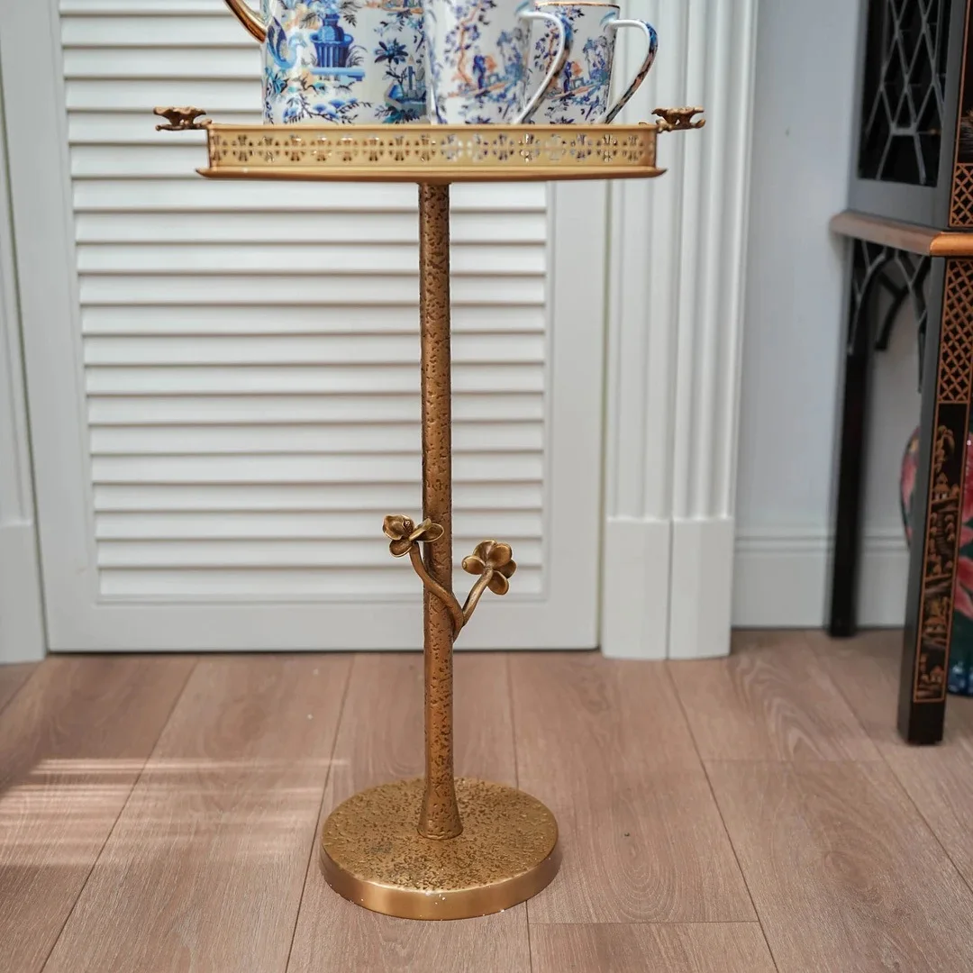 Tray type brass edge table light luxury plum blossom hollow carved rectangular storage coffee table decorative plate ornament