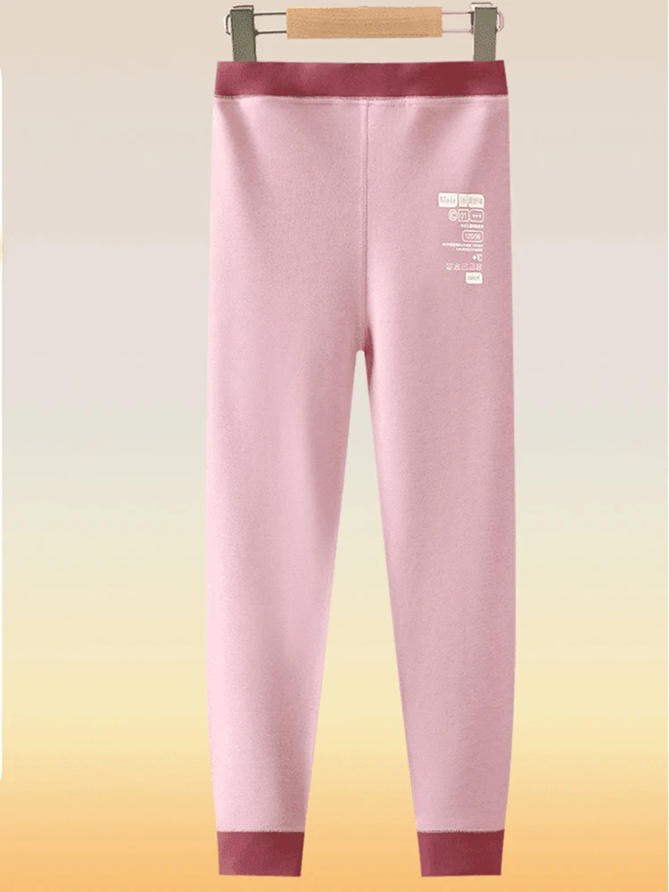 Kids Thermal Pants Contrast Waistband Printed Soft Leggings Thick Warm Stretchy Autumn Children Bottoms