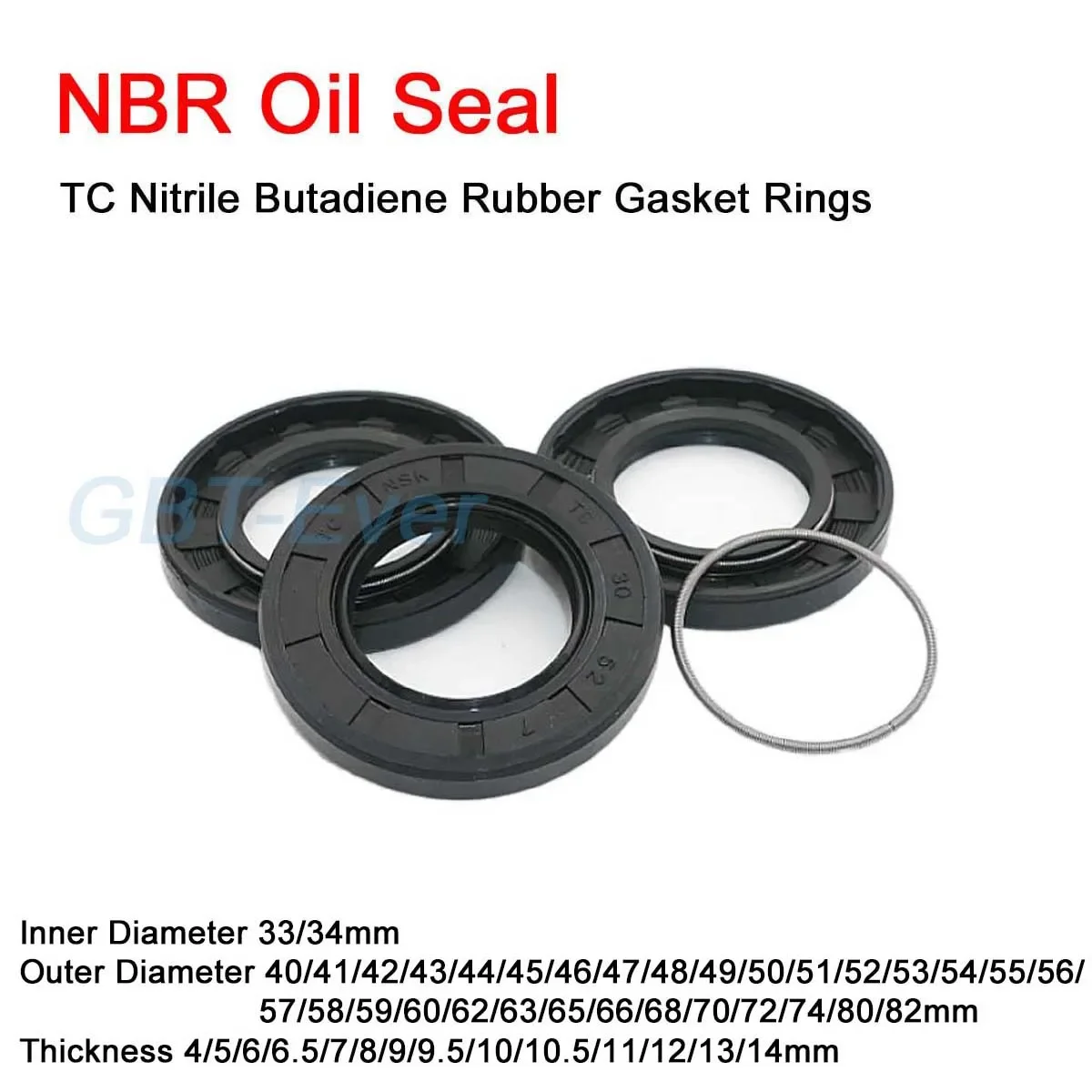 

NBR Framework Oil Seal ID 33/34mm TC Nitrile Butadiene Rubber Gasket Rings Cover Double Lip with Spring OD 40-82mm THK 4-14mm