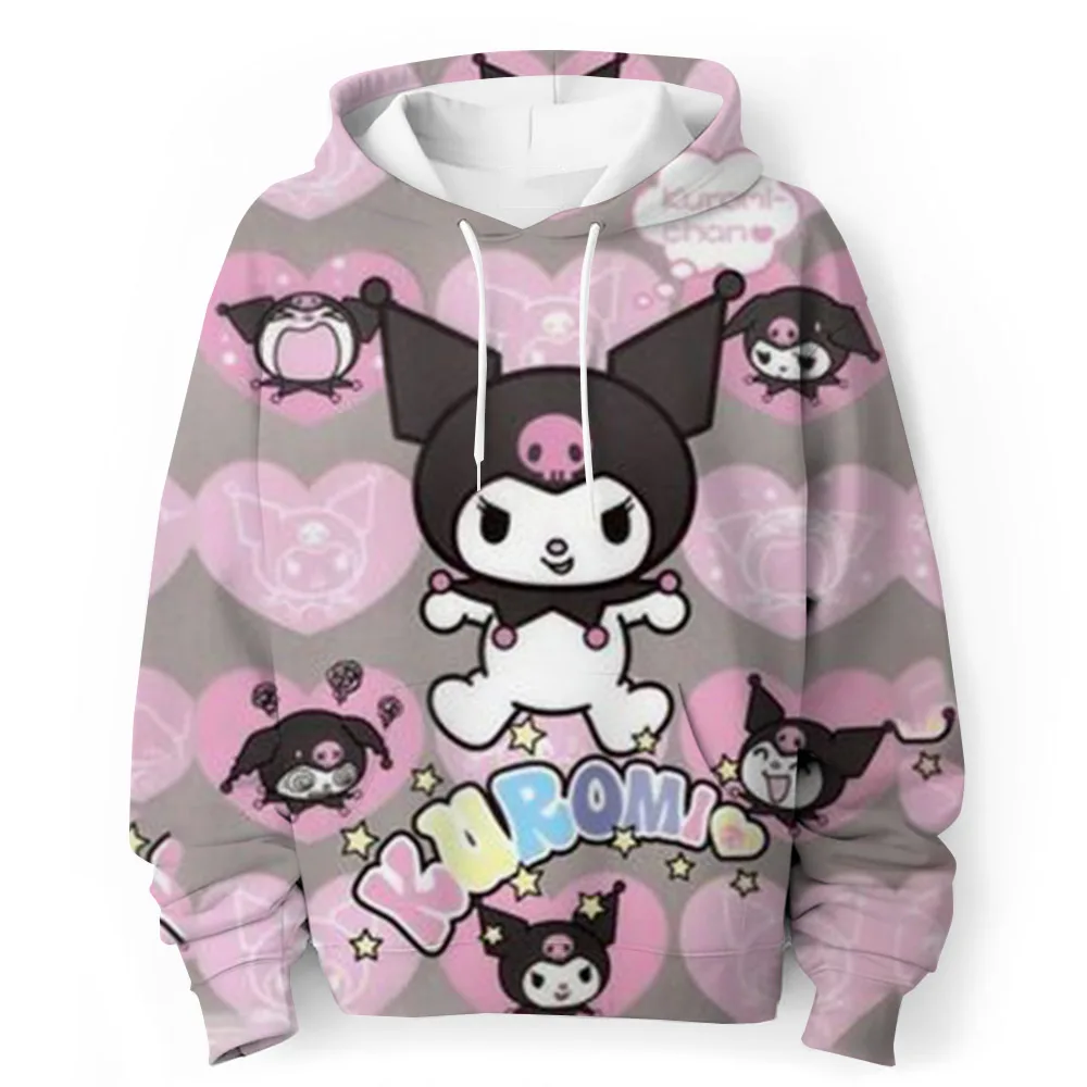 Girls Kuromi Hello Kitty Hoodies Long Sleeves Cartoon Sweatshirt Baby Children‘s Clothing Autumn Pullovers Kids Street Wear ﻿