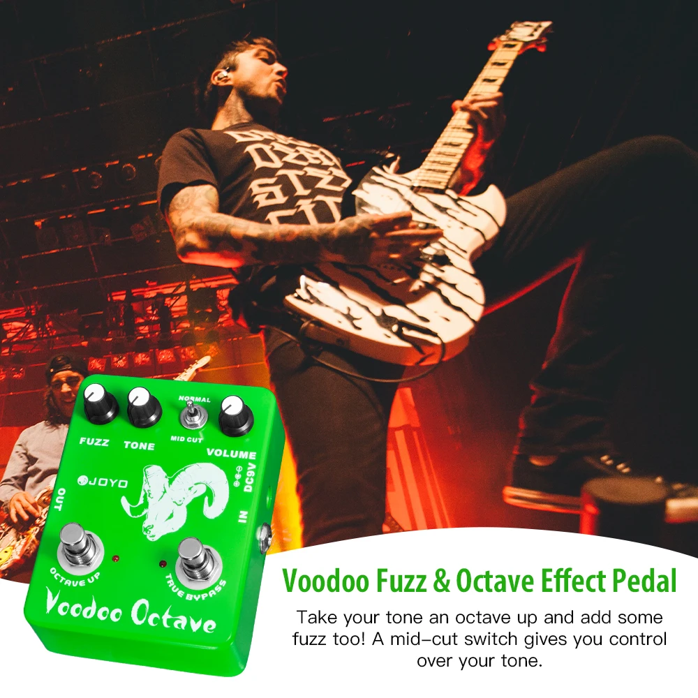 JOYO JF-12 Voodoo Octave Pedal efek gitar, fitur distorsi dan efek Octave True Bypass Pedal Bass gitar elektrik