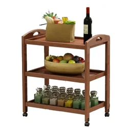 Modern Solid Wood Kitchen Storage Furniture for Dining Rooms Serving Cart Wood Top Bamboo Trolley Cart