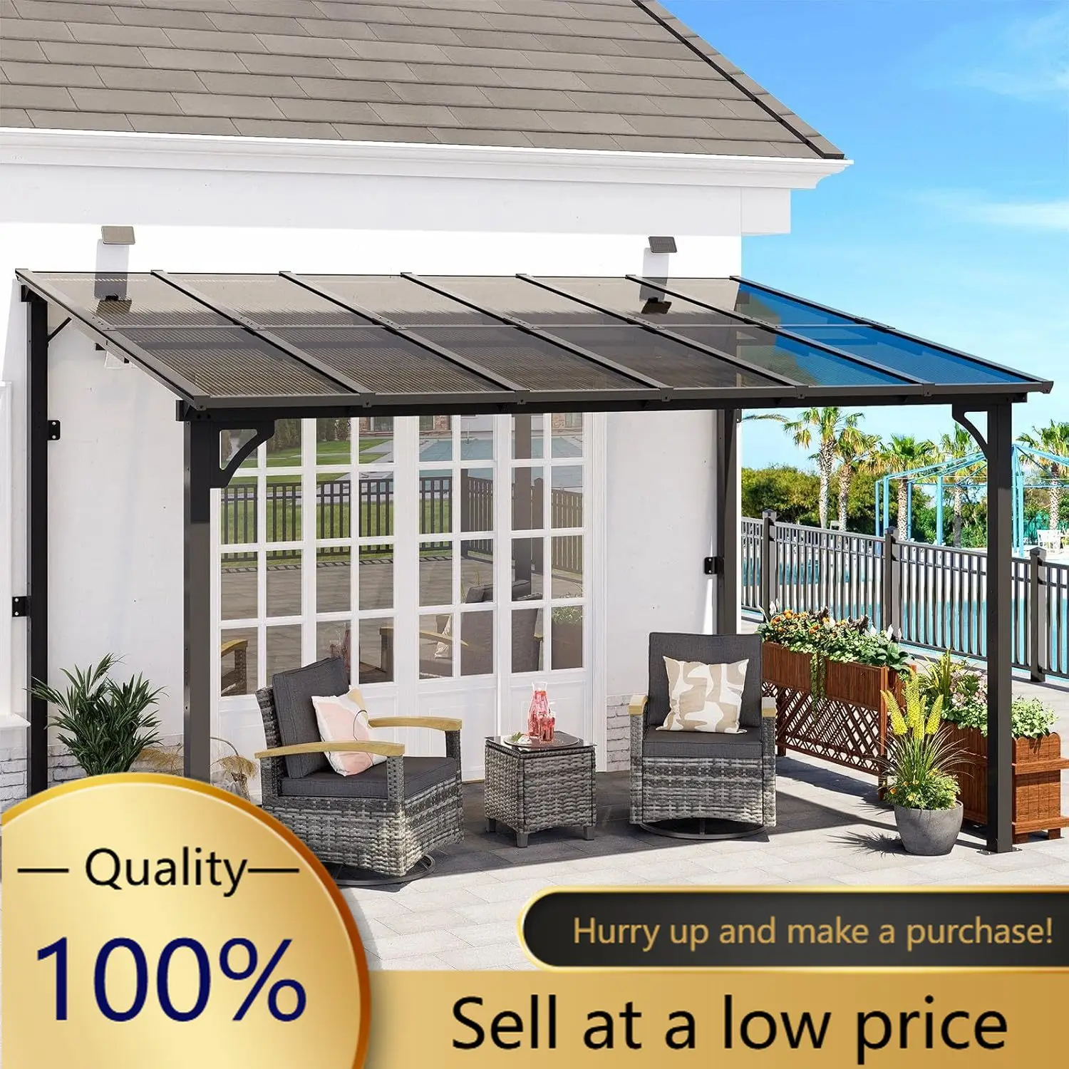 8' x 12' Lean to Gazebo, Wall Mounted Pergola, Sloped Roof Patio Gazebo Awning, Black