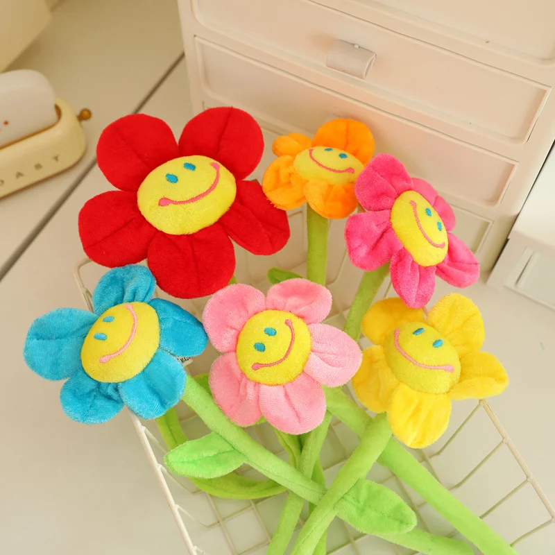 New Colorful Simulation Lovely Smile Sunflower And Rose Plush Toys Cute Flower Toys For Children Sweet Decor For Party room