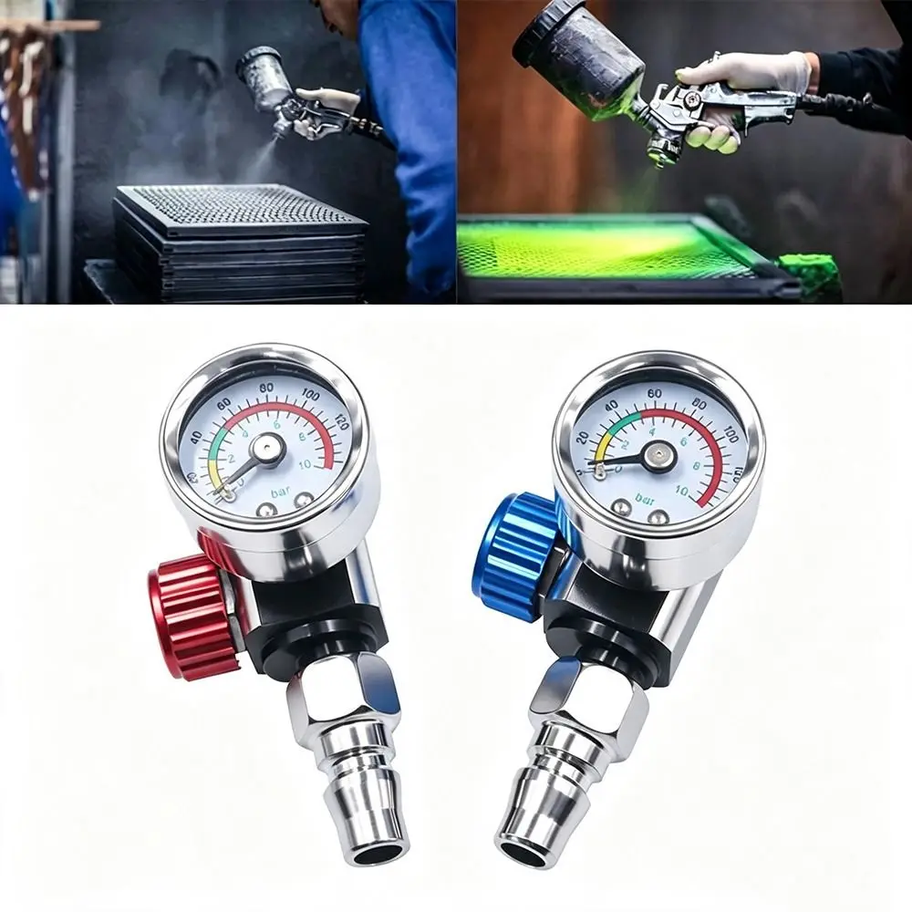 1/4 Inch Thread Spray Gun Regulator 0-140 PSI Range Adjustable Pressure Control Pressure Gauge Adapter Pneumatic Compatible
