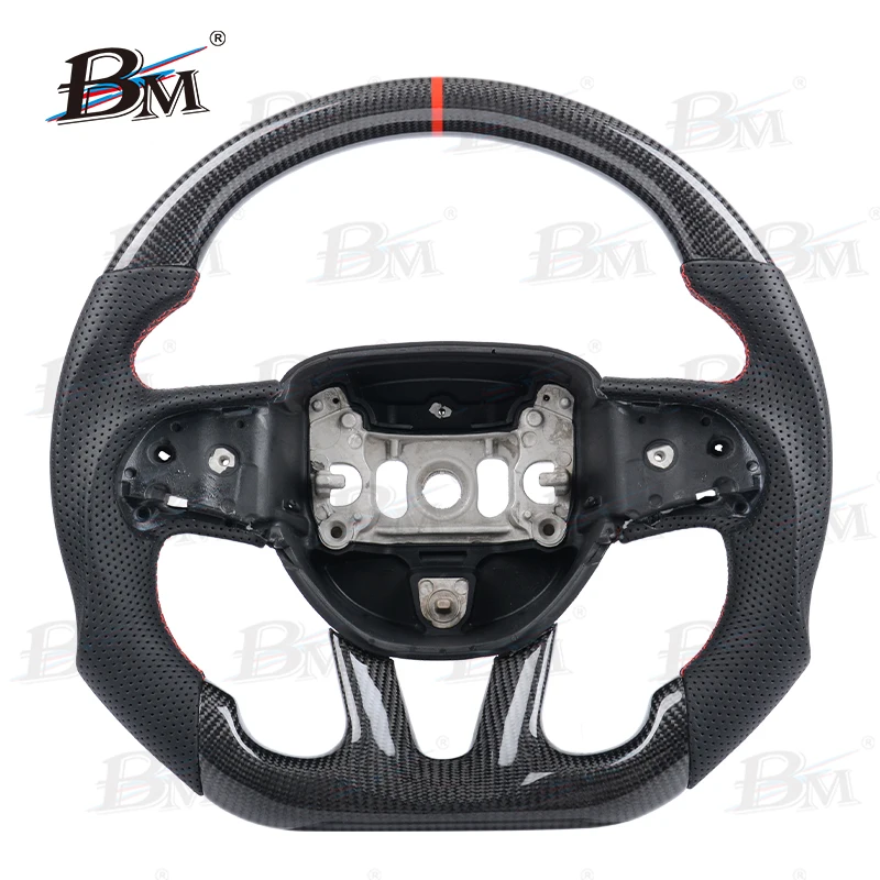 

Real Carbon Fiber Steering Wheel For Dodge Challenger Charger SRT HELLCAT Durango 2015-2020+ Perforated leather With Heating