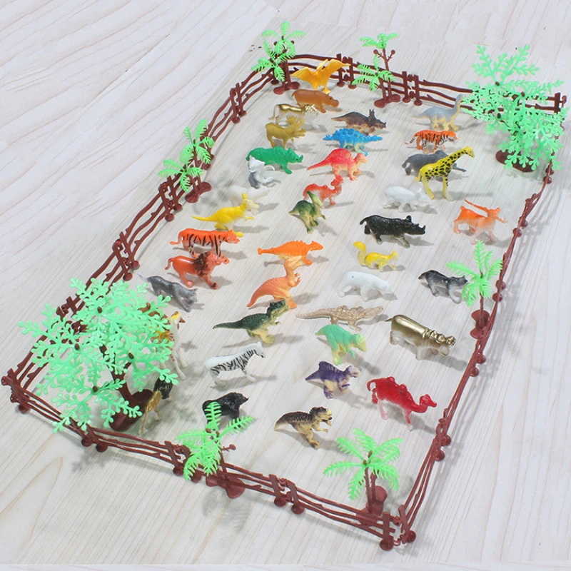 

Simulated Mini Zoo Toy Set 68 Piece Set with Solid Dinosaur and Other Accessories