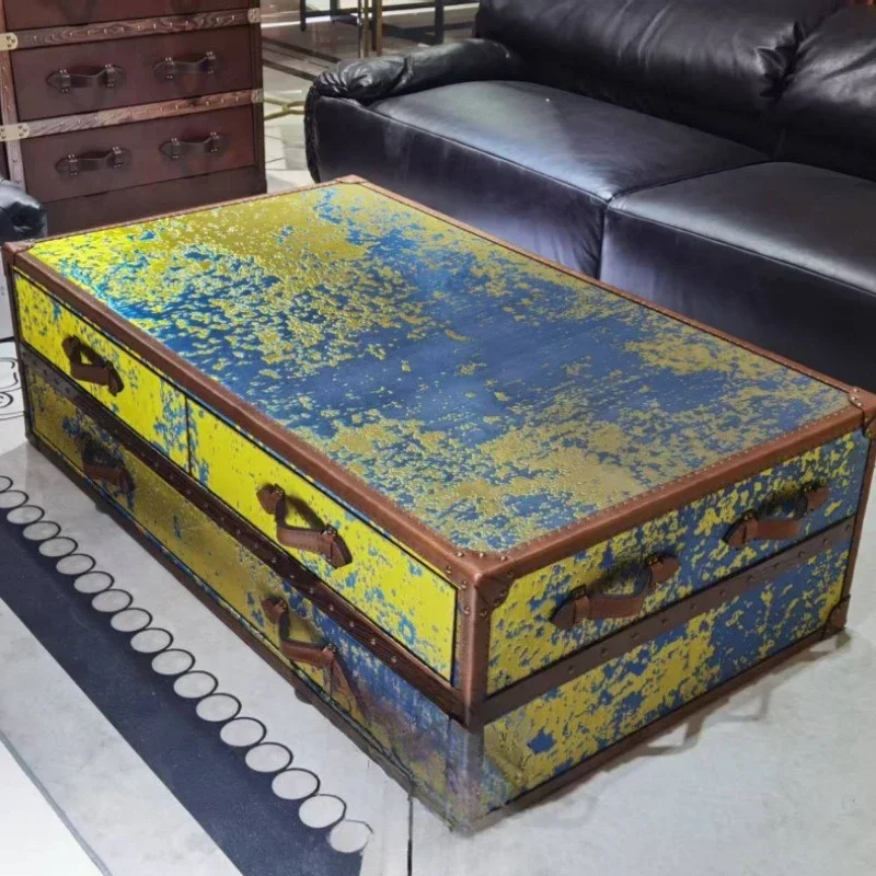 Premium cowhide, French retro coffee table for home use, box living room coffee table storage
