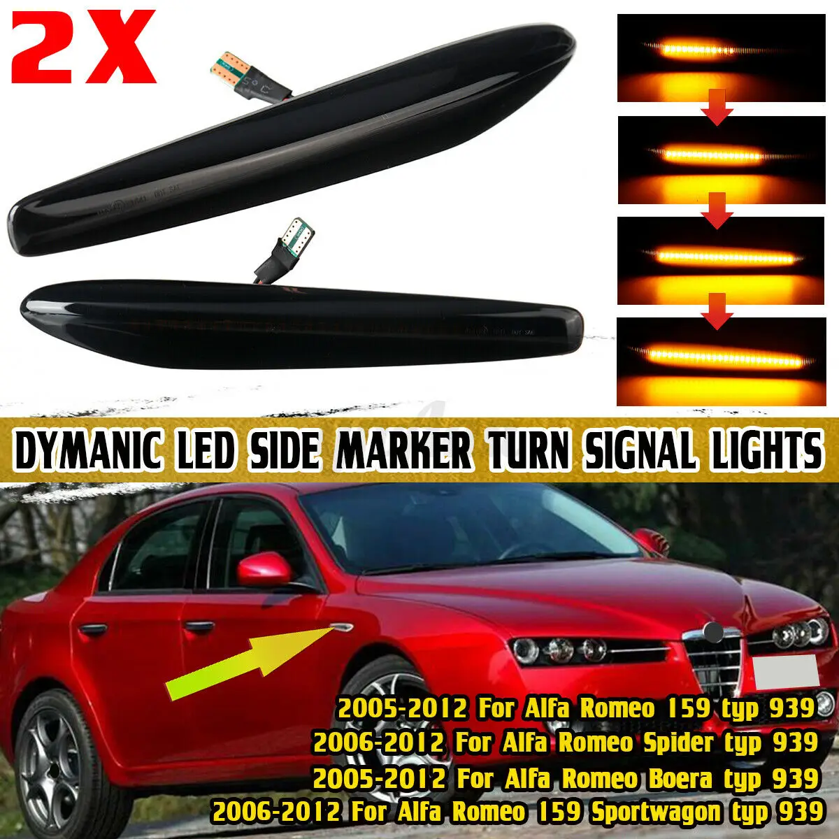 Dymanic LED Side Marker Turn Signal Lights Pairs Smoked Amber For Alfa Romeo 159 Sportwagon Brera typ 939 2005 2006 2007-2011