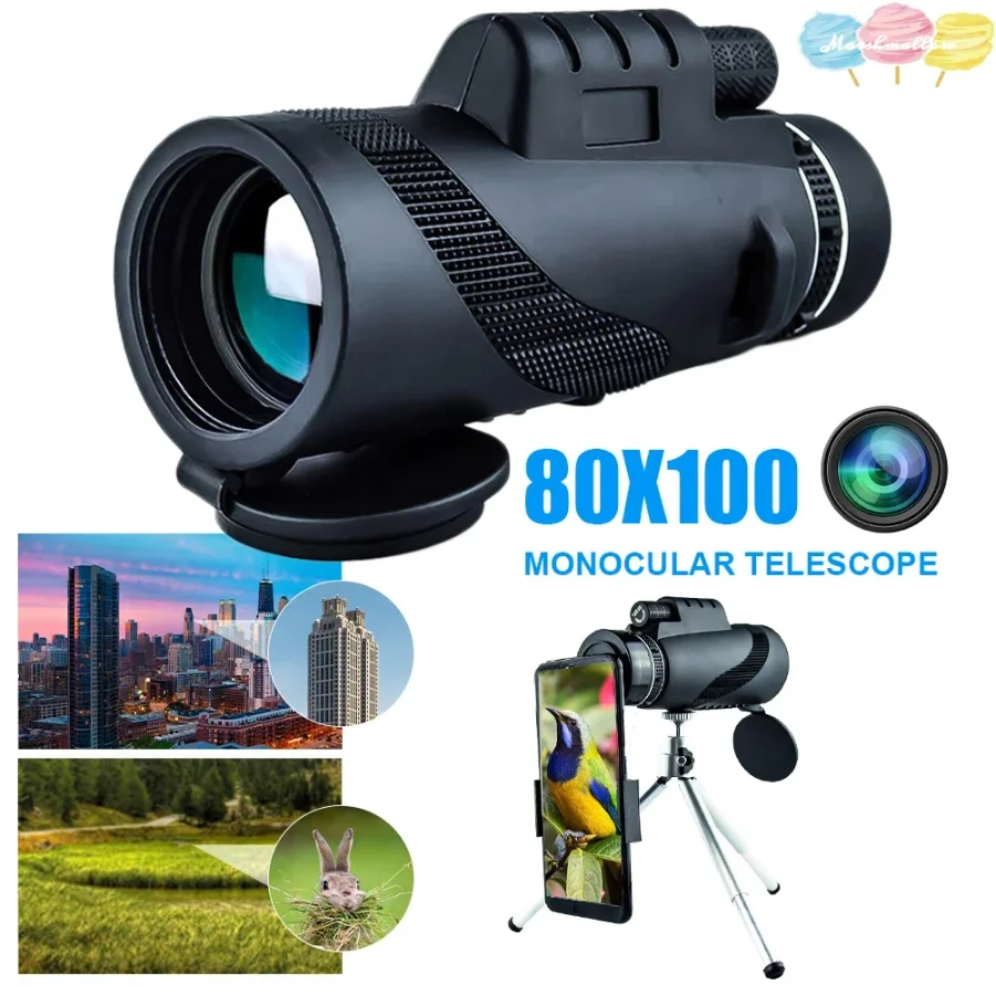 

HD Monocular Telescope 80*100 Ultra-Long Zoom Monoculars BAK4 Prism Lens Suitable with Tripod Clip for Hunting Outdoor Camping