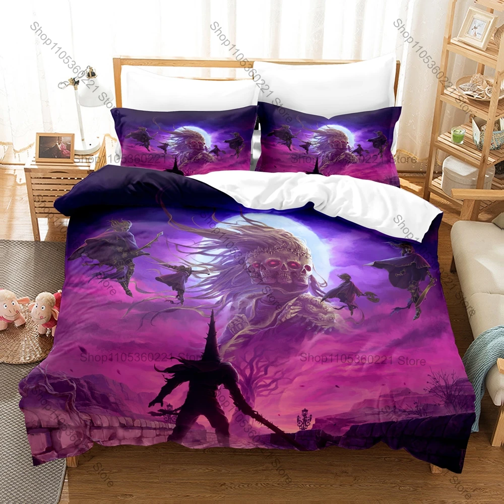 Muted Dark Gothic Medieval Religious Warrior Bedding Set Duvet Cover + 2 Pillowcases Bleak Stone Dark Fantasy Bedroom Decor