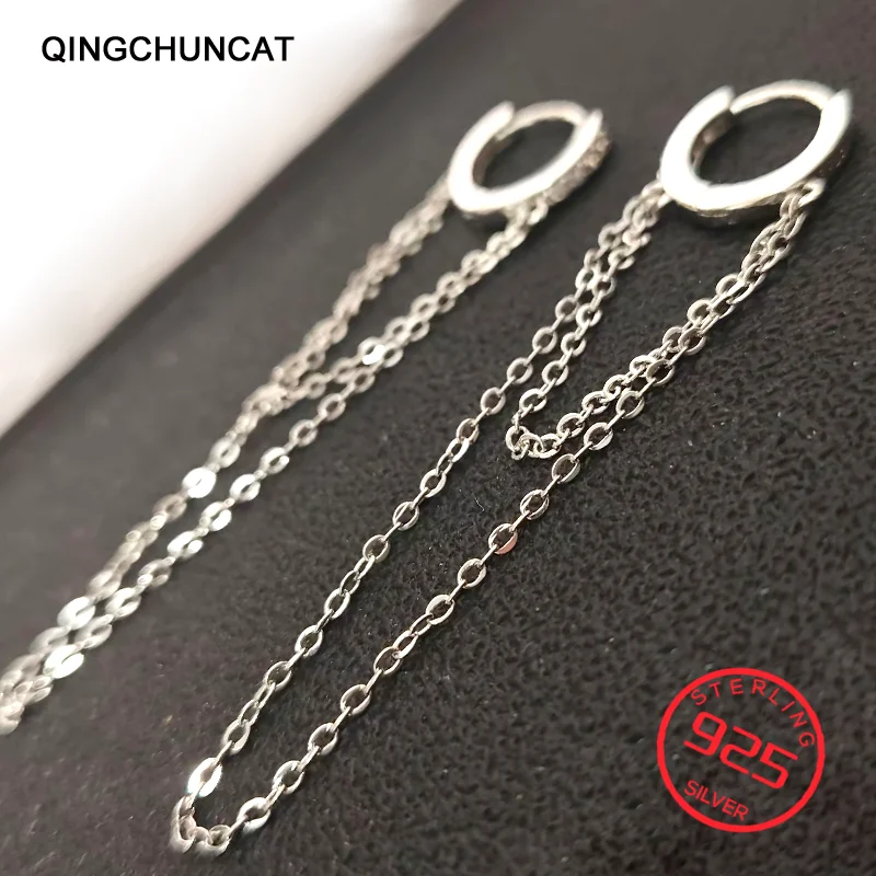 

Two-Row Chain Crystal Dangle Earring Small Hoops Charming Earring Jewelry Gifts Bohemia Heartstringing Long Tassel Hoop Earrings