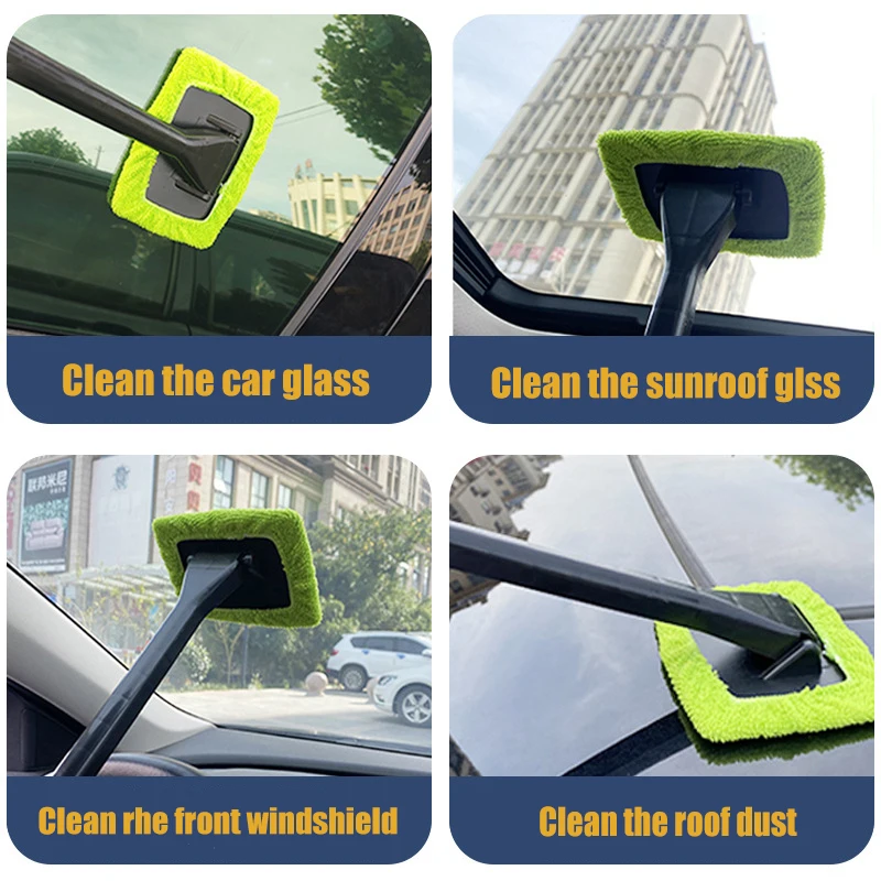 Car Window Windshield Cleaner Brush Kit  Cleaning Wash Tool Auto Cleaning Wash Tool Long Handle Wiper Microfiber Wiper Cleaner