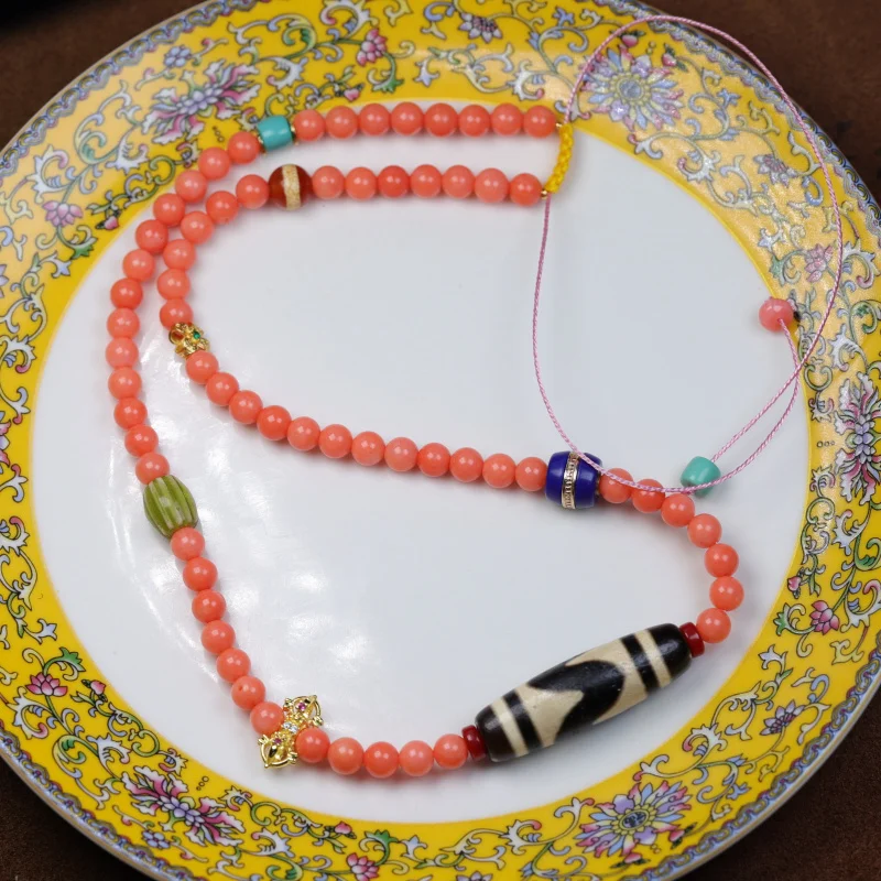 

Ethnic style Tiger tooth Tibetan clavicle chain vintage glass agate hamburger beads necklace hand-woven