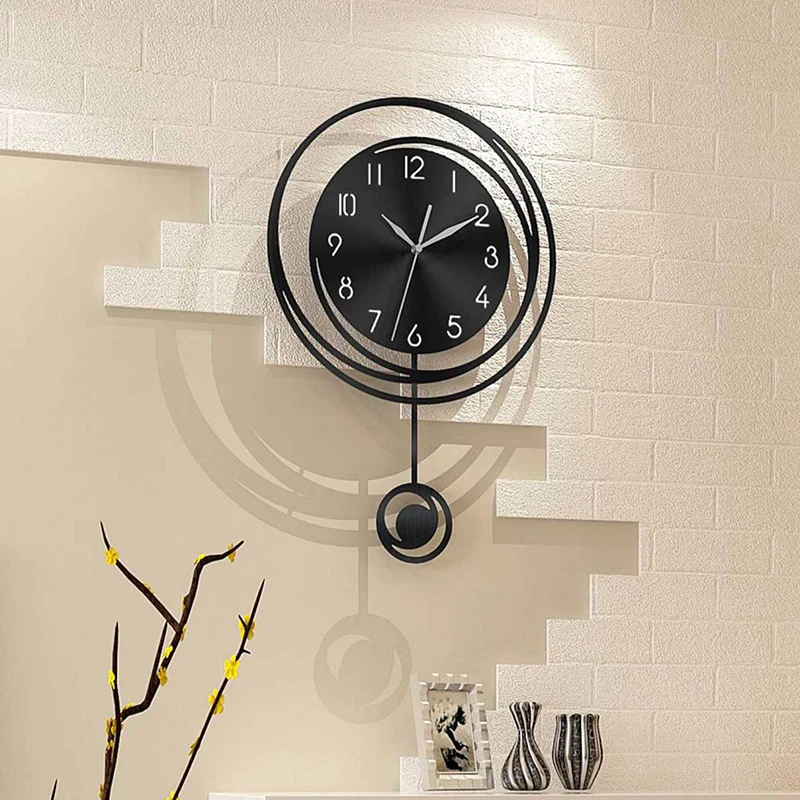 Circular hollow swinging wall clock with Arabic numeral scale clock, living room, bedroom, office, home decoration clock