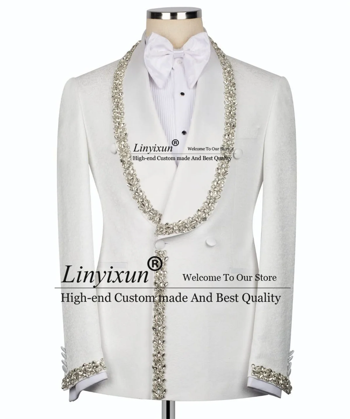 

Glitter Diamond Ornament Lapel Men Suits 2 Pieces Sets Groom Slim Tuxedo Male Prom Blazers Customized Wedding trajes para hombre