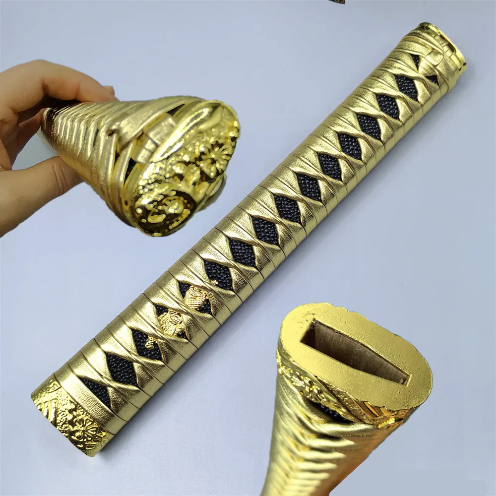 Golden 26CM Tsuka Handle Alloy Fuchi Kashira Leather Ito Cord Fittings For Japanese Sword Katana Accessories