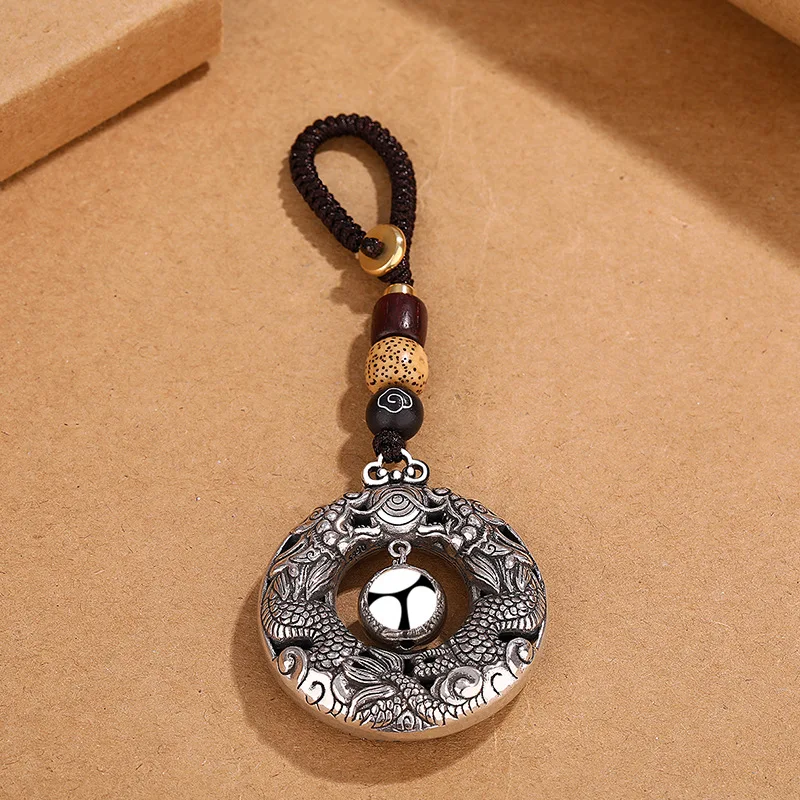 Vintage Relief Double Dragons Playing Beads Keychain Men Gift 2024 Zodiac Blessing Amulet Car Pendant Male Lucky Key Chain - Image 3