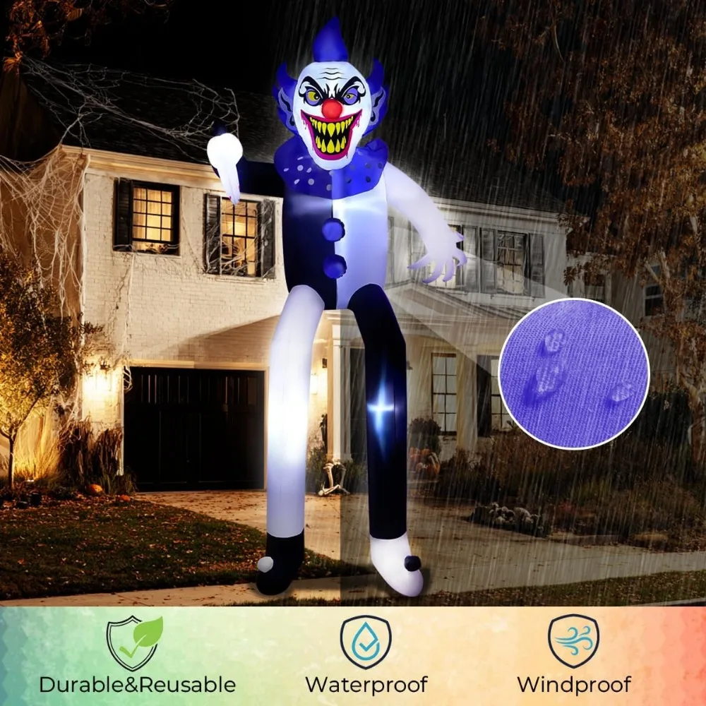 مهرج مخيف عملاق قابل للنفخ للهالوين بطول 9 أقدام مع أضواء LED للديكور الخارجي والداخلي #6