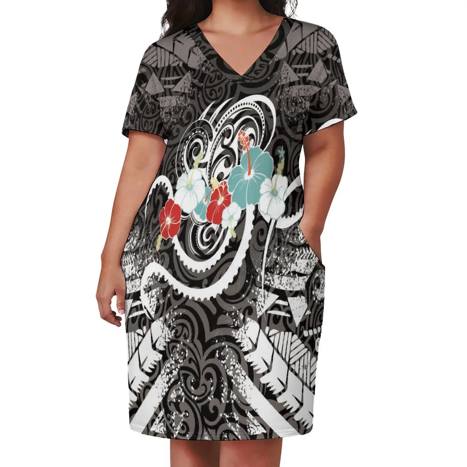 Polynesian Unique Design Custom Exclusive Dress Summer Long Skirt V-Neck Short-Sleeved Casual Tribal Ethnic Style Dress Samoa