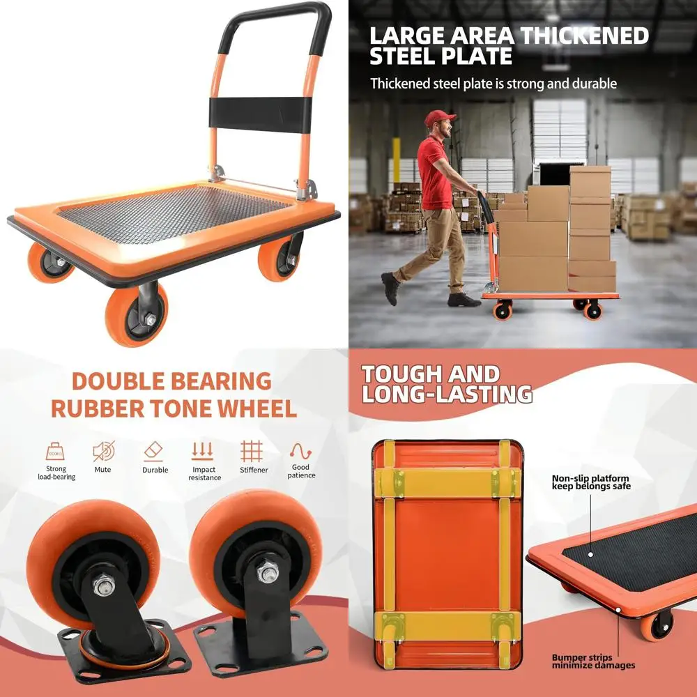 

Heavy-Duty 1100lbs Capacity Hand Truck with 5 Swivel Wheels for Loading and Storage, 36x24 Inch