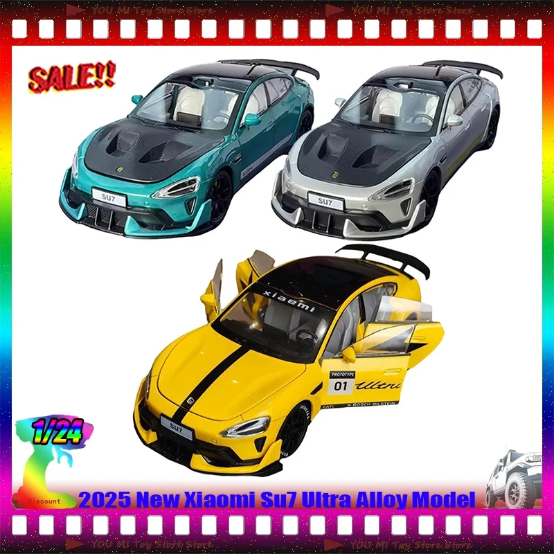 

В наличии 2025 Новый Xiaomi 1:24 Su7 Ультра-сплавная модель автомобиля, имитация двери, звук и свет, суперкар для мальчика, подарок, украшение, игрушка