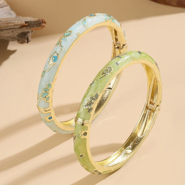Ftcy 2 peças pulseira de flores para mulheres vintage boêmio cloisonne pulseiras femininas joias de luxo presentes
