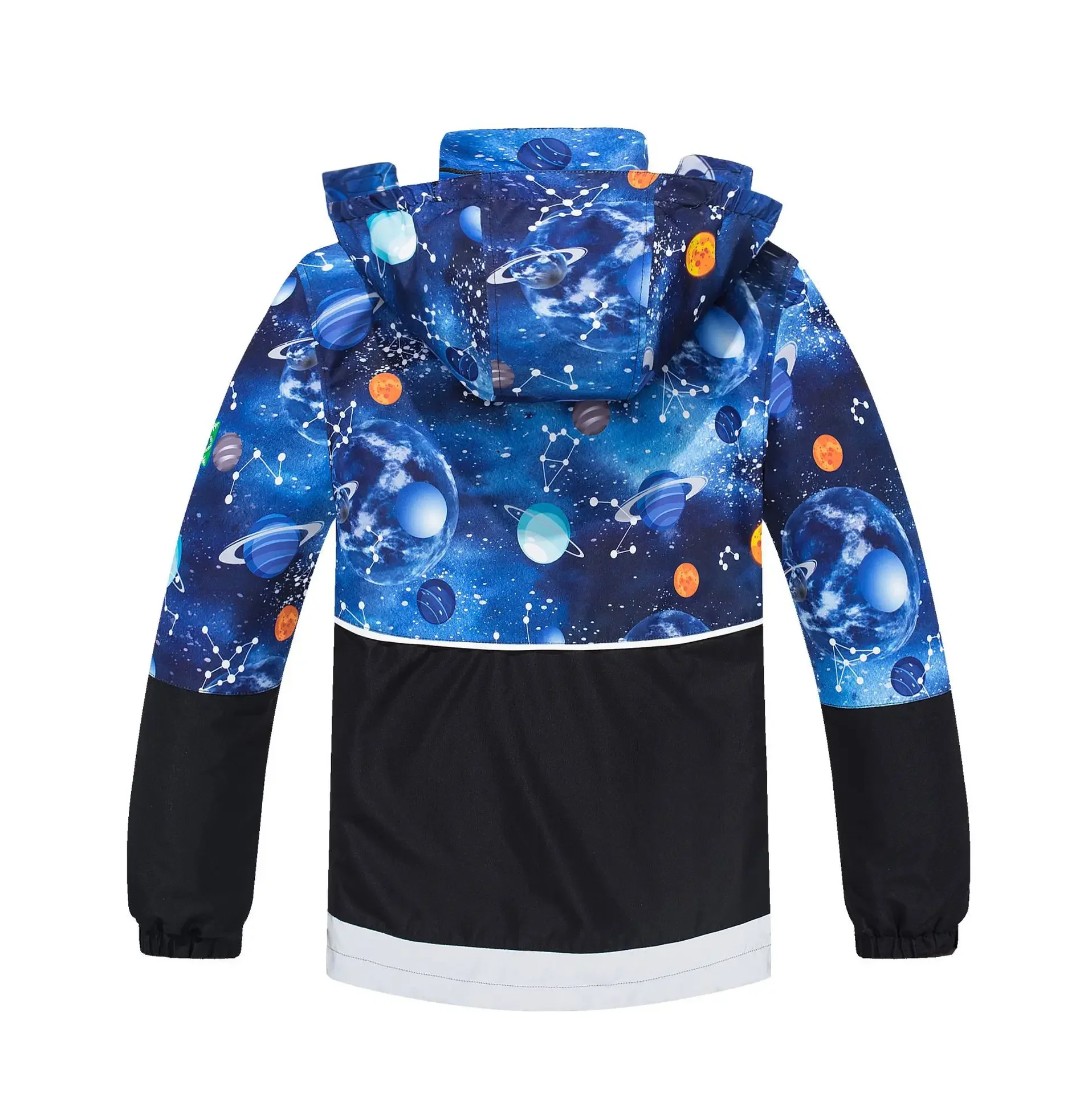 School Kids Outer Space Waterproof Contrast Fleece Lined Hooded Zip Hiking Jackets Child Outfit Tops Boys Windbreaker 3-12 Yrs