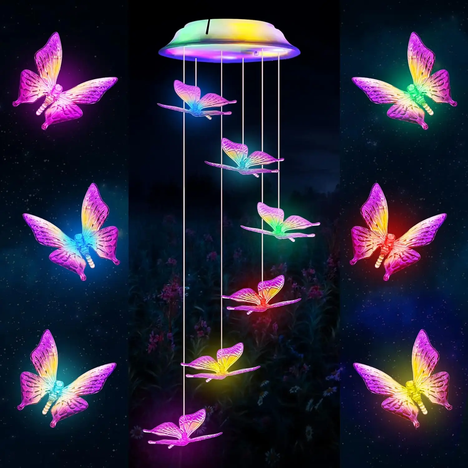 LED Solar Variable Light, Waterproof Color Gradient Butterfly Angel Wind Chime Light for Courtyard Garden Lawn Porch Deck, mom