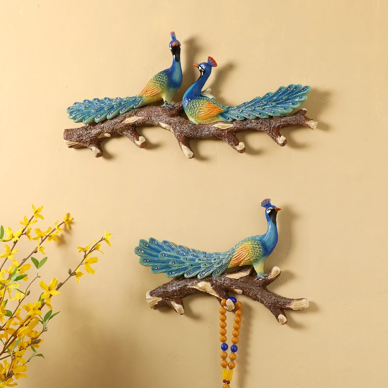 American Pastoral Resin Peacock Hook Wall Hanging Porch Indoor Coat Hanger Sticker Decoration Crafts