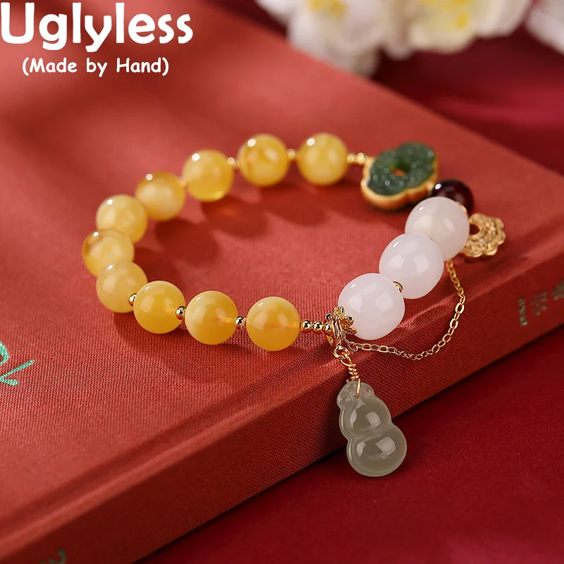 Uglyless China Chic Multi Treasure Gemstones Beads Bracelets for Women Real 925 Silver Chains Natural Amber Jade Jasper Bracelet