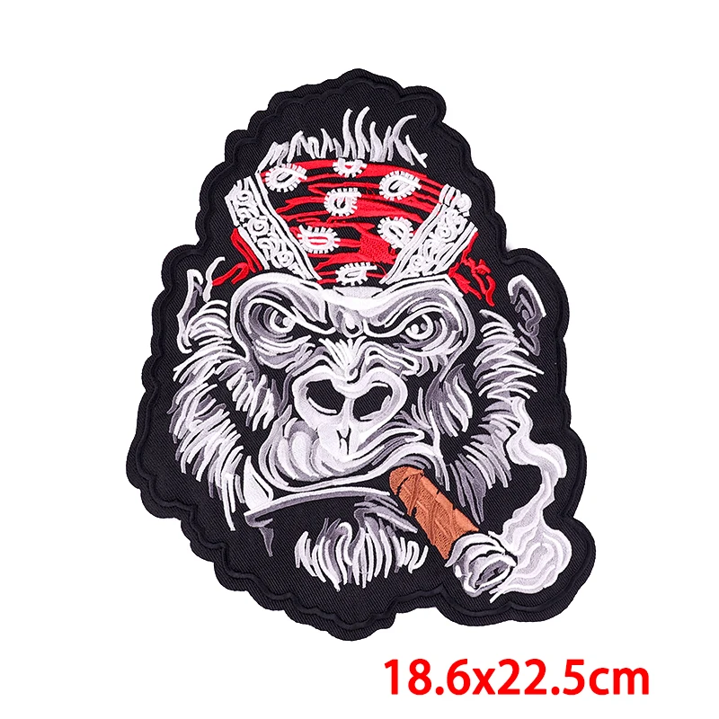 Punk Skull Large Embroiderdy Patch For Clothing Motorcycle Biker Patch Back Embroidered Patches On Clothes Jacket Sew Sticker