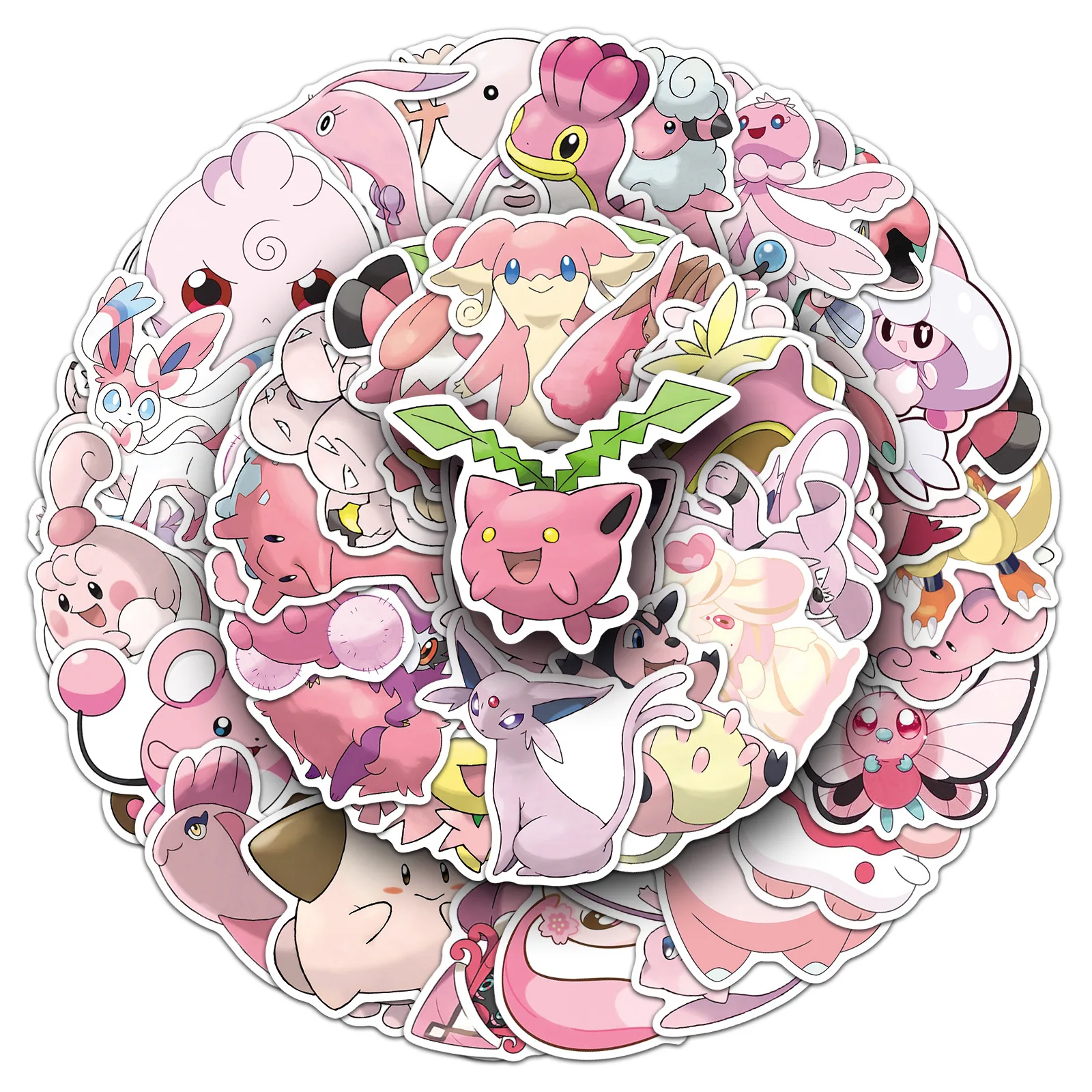 

2025 New 50pcs Pink Pokémon Japanese Comic Game Creative Cute Hand Account Suitcase Laptop Stickers