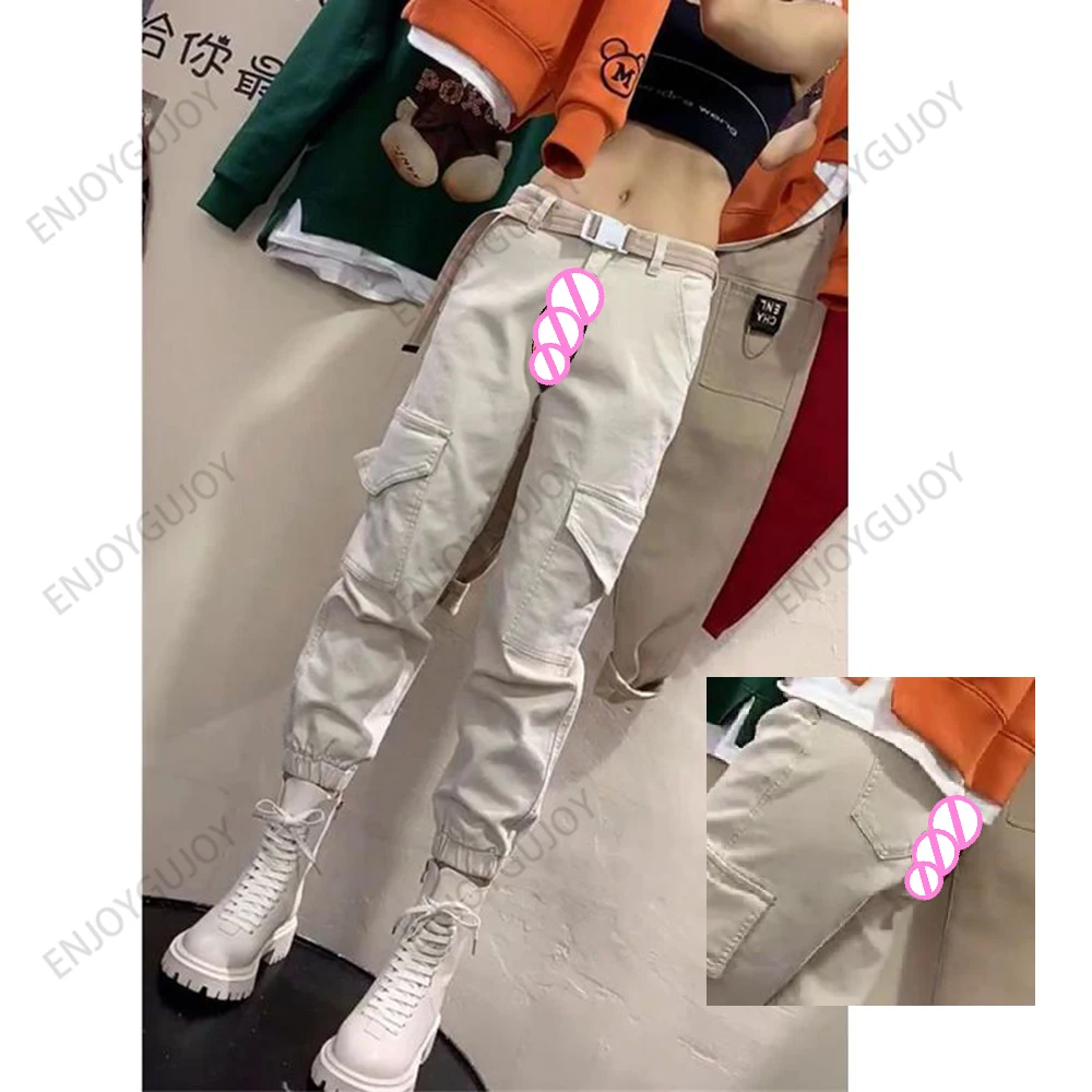 

Fashion Women Clothing Exoticism Harlan Pants,Versatile Cargo Pant Women's,Loose Casual Jeans，Invisible Open Crotch Outdoor Sex