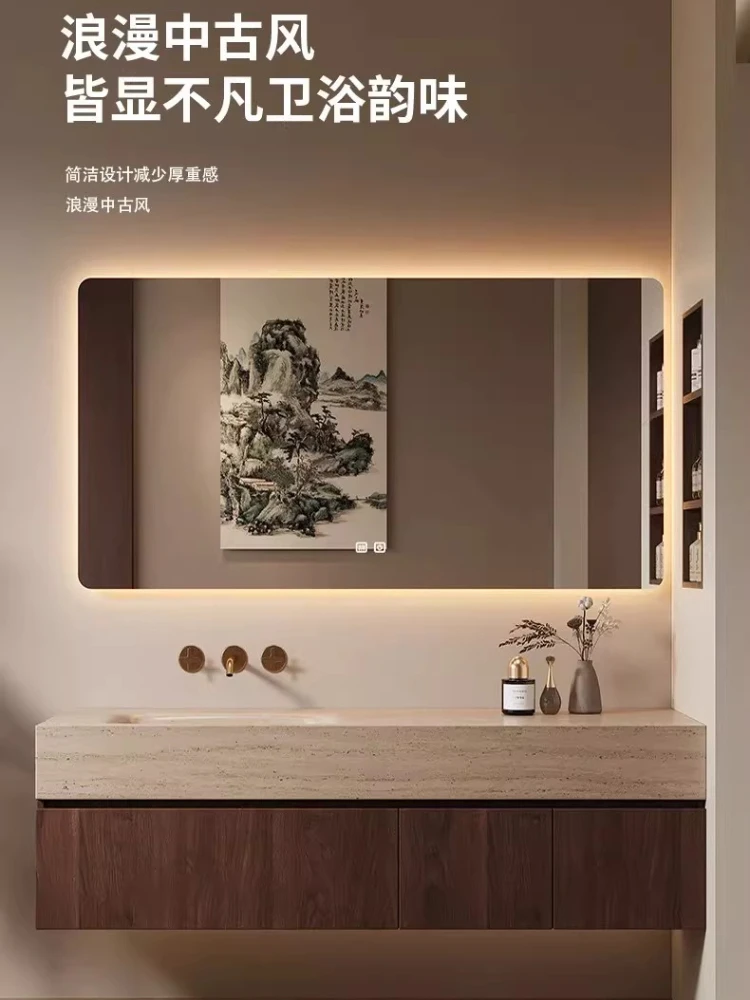 

Современный простой комбинированный шкаф для ванной из массива дерева, роскошный шкаф-тумба для ванной с раковиной из каменной плиты