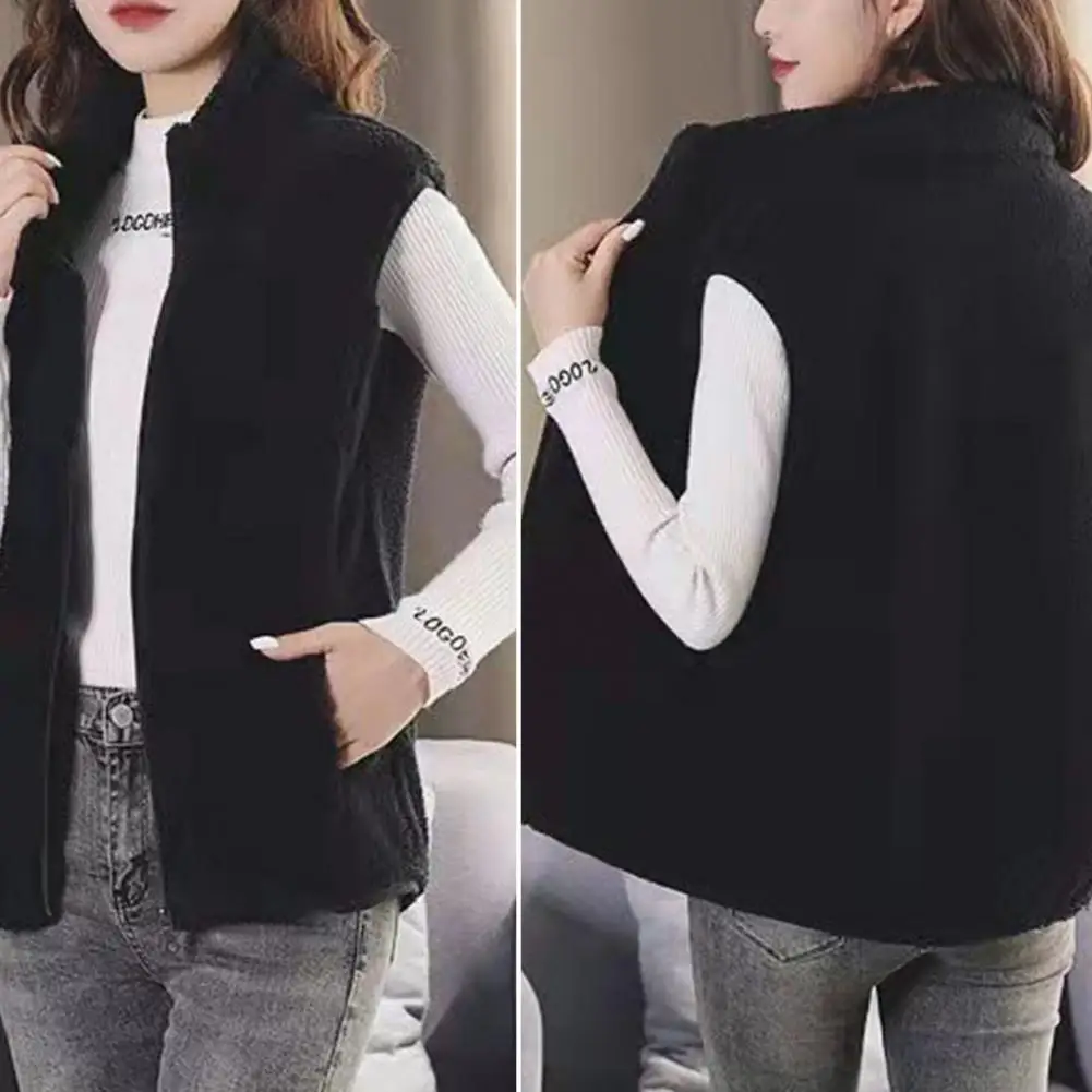 Women Vest Coat Women's Sleeveless Plush Vest with Stand Collar Zipper Closure Warm Winter Waistcoat with Neck for Women