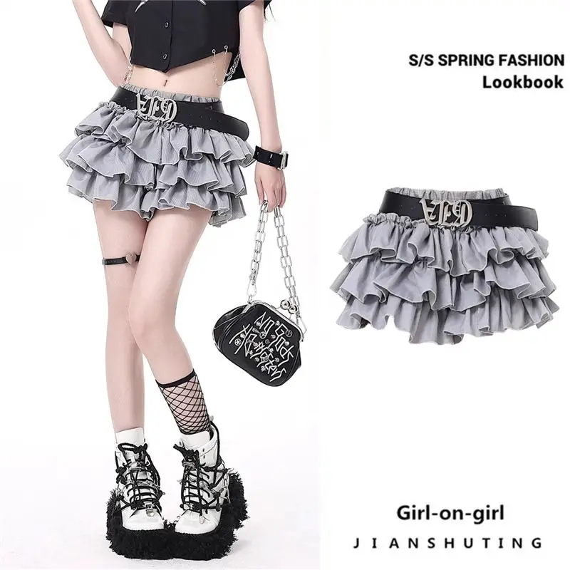 Fluffy Skirt Subcultures Punk  Millennium  Hottie Y2K Cake Short Skirt Anti Glare Skirts  Pants Summer