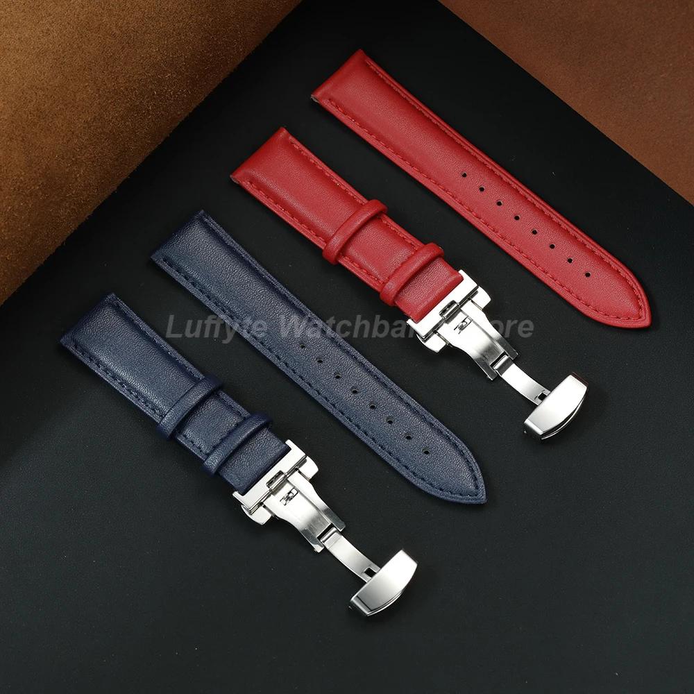 Damen-Uhrenarmband aus Leder mit Schmetterlingsschnalle, 18 mm, 20 mm, 22 mm, elegantes, weiches, modisches Uhrenarmband, Damen-Ersatzarmband
