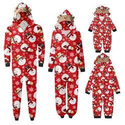 Christmas Pajamas for Family Cute Deer Ear Hooded Jumpsuit Mother Father Kids Baby Matching Outfit Rompers Xmas Family Look