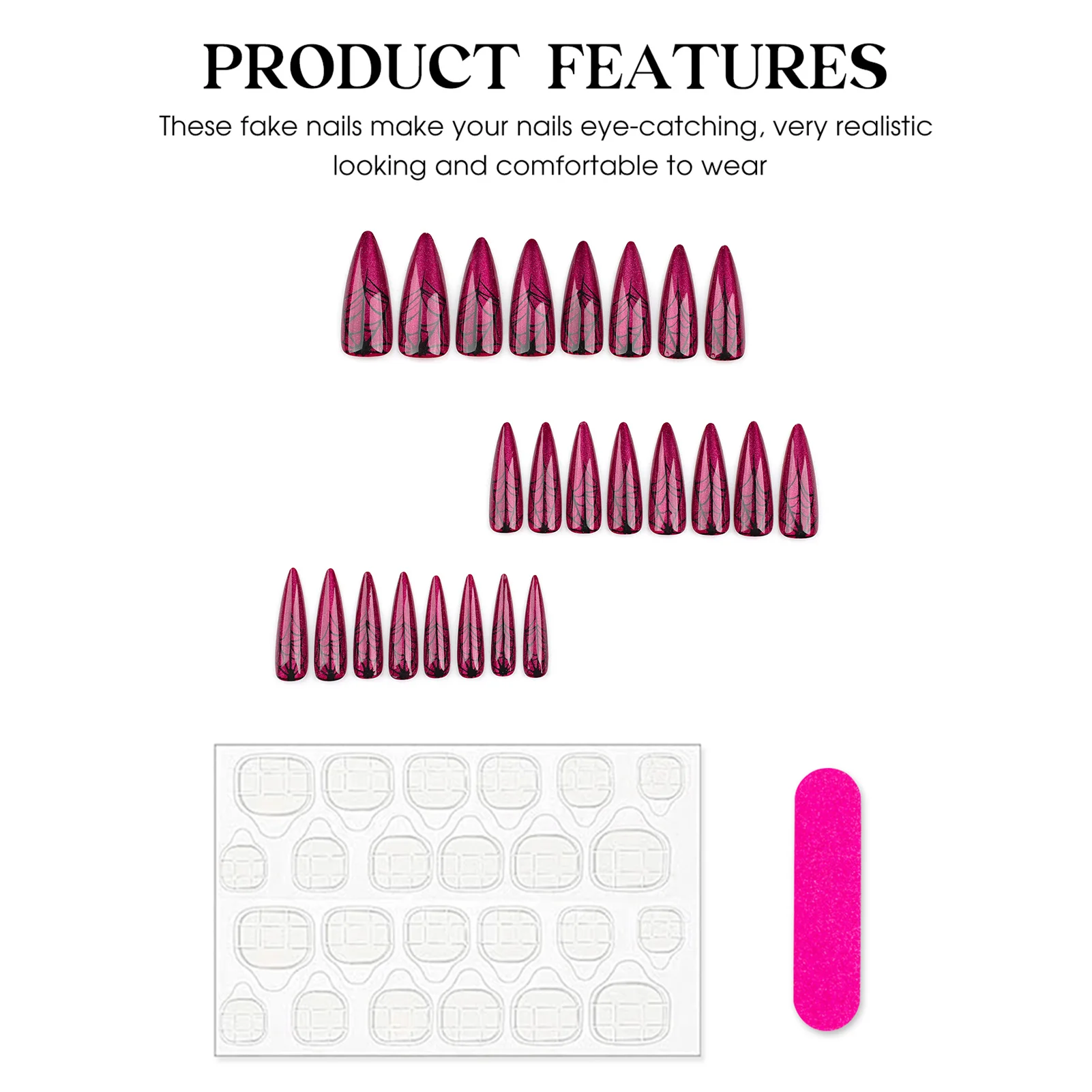 Elegant Press on Nails Cat Eye Red Finish for Halloween Party Wear Durable Resin Fake Nails 24pcs Set Stage Performance